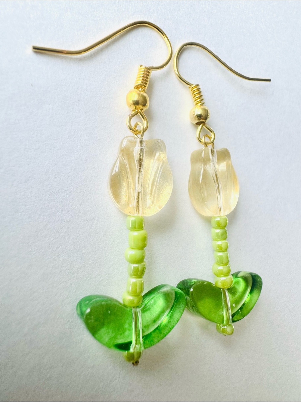 Tiny Glass Tulips - Floral Glass Dangle Earrings - detailed petite ooak NWT